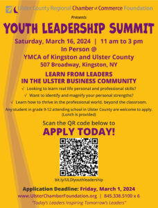 Yellow flyer with purple letters describing Youth Leadership Summit - link: https://docs.google.com/forms/d/e/1FAIpQLSdmIfxBVav8H3dr6Cs9r0mlvl3rvZMb3tCDKfhKgnwRi8HDdA/viewform